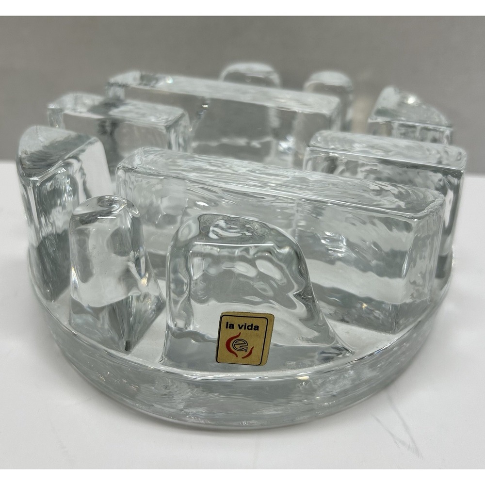 LA VIDA CRYSTAL MAZE ICE BLOCK VOTIVE CANDLEHOLDER POLAND PRISTINE LABEL